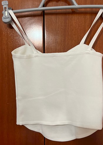 Beyaz İnce Askılı Mini Büstiyer Crop esnek kumaş - Görsel 3