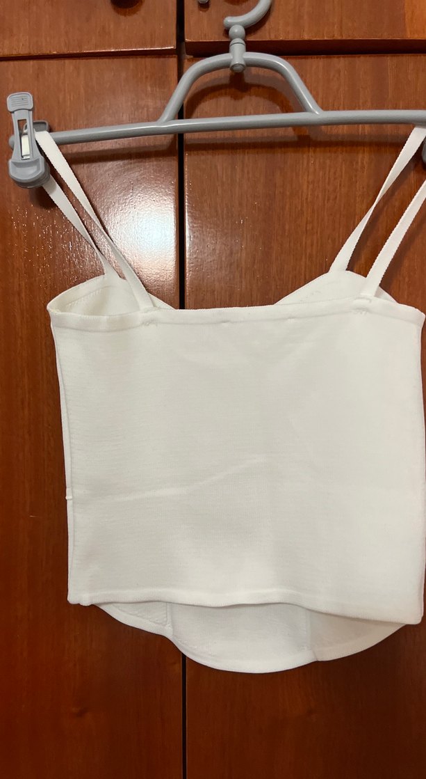 Beyaz İnce Askılı Mini Büstiyer Crop esnek kumaş - Görsel 3