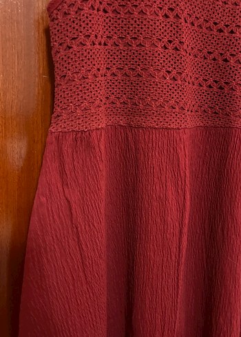m Beden Bordo İnce Askılı Dantel Detaylı Bohem Elbise