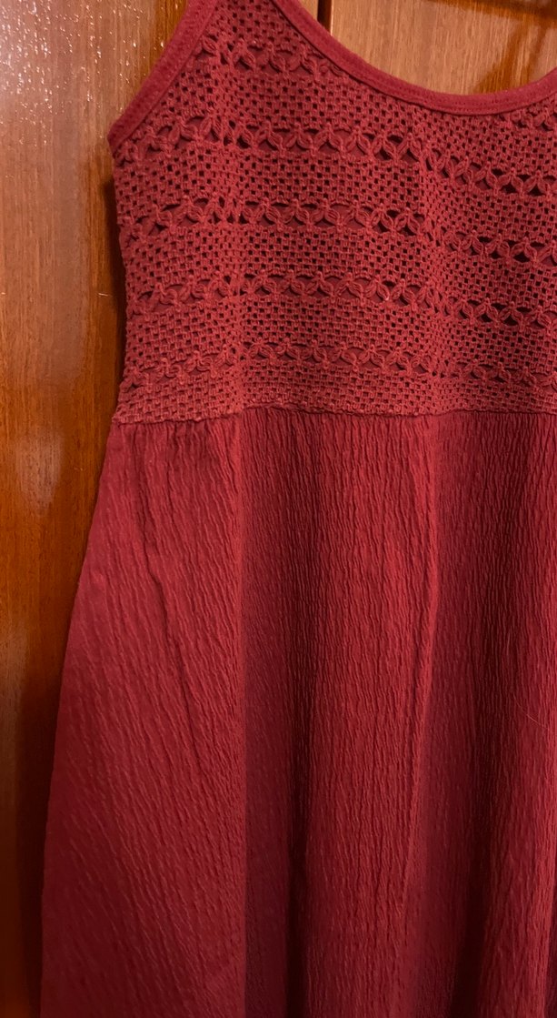 Bordo İnce Askılı Dantel Detaylı Bohem Elbise - Görsel 3