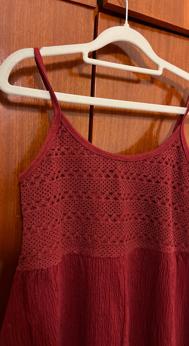 Bordo İnce Askılı Dantel Detaylı Bohem Elbise - Görsel 2