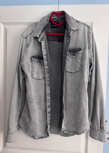 Gri Denim Düğmeli Gömlek