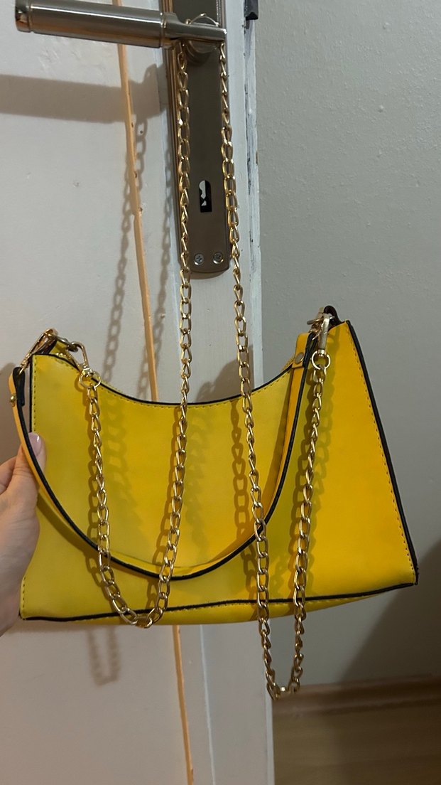 Sarı Zincir Detaylı Deri Kadın Çanta - Görsel 2