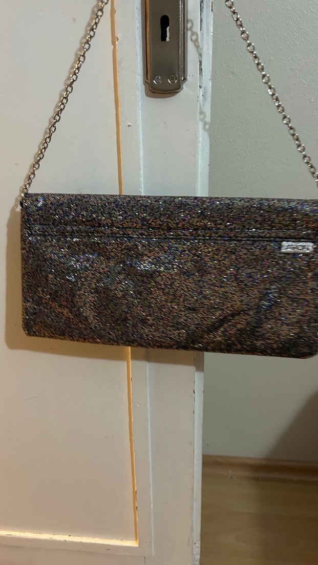 Zincir Detaylı Gri Yılan Desenli Kadın Portföy Çanta - Görsel 2