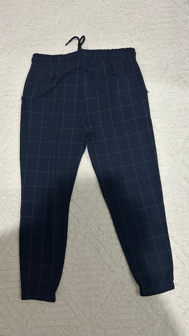 Lacivert Kareli Kemerli Erkek Kumaş Pantolon - Görsel 2