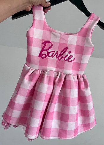 Barbie Desenli Pembe Kız Çocuk Elbise