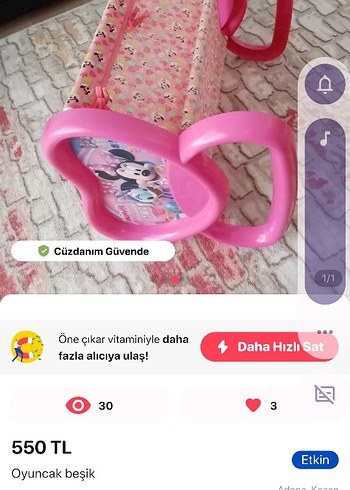Beden Pembe Minnie Mouse Bebek Beşiği