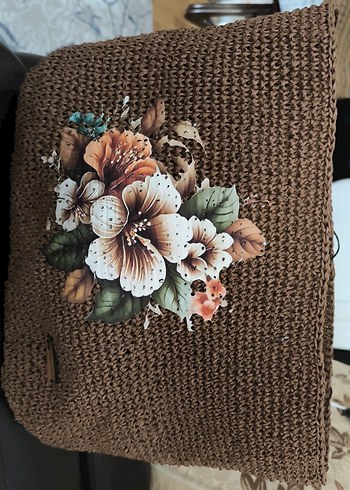 Nakışlı Örgü Kahverengi Kadın Çanta - Görsel 2