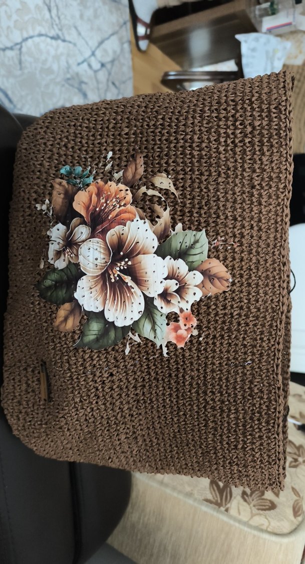 Nakışlı Örgü Kahverengi Kadın Çanta - Görsel 2