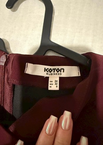 34 Beden Bordo Yüksek Yakalı Midi Kalem Elbise