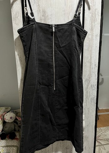 m Beden Siyah Denim Askılı Elbise | Mavi
