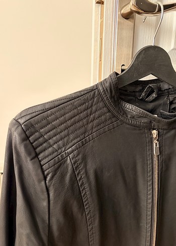Kadın Siyah Deri Kolu Fermuarlı Ceket - Görsel 8