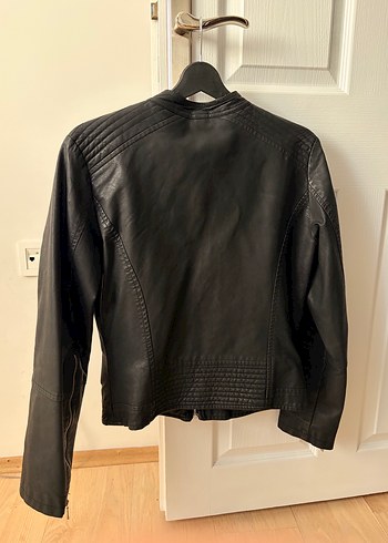 Kadın Siyah Deri Kolu Fermuarlı Ceket - Görsel 9