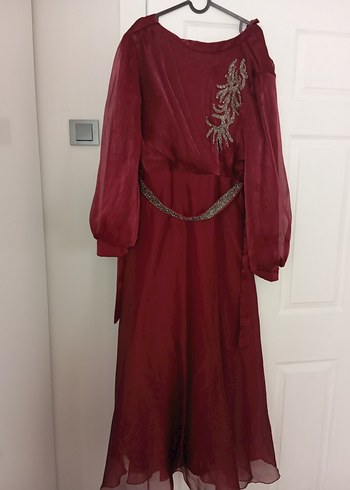 Bordo Vintage Uzun Abiye Elbise