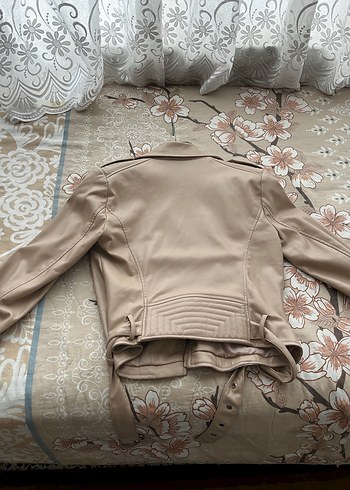 Bej Deri Kemerli Biker Ceket - Görsel 2