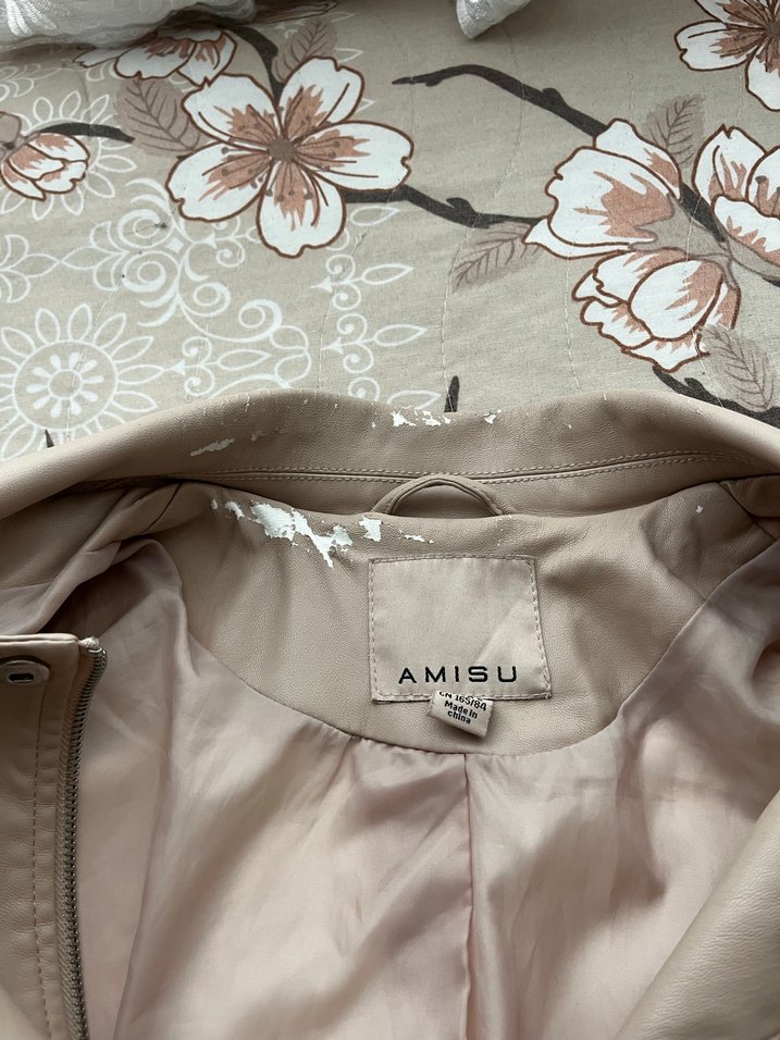 Bej Deri Kemerli Biker Ceket - Görsel 4