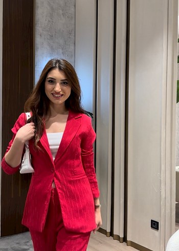 Parlak Kırmızı Kadın Mini Takım Ceket