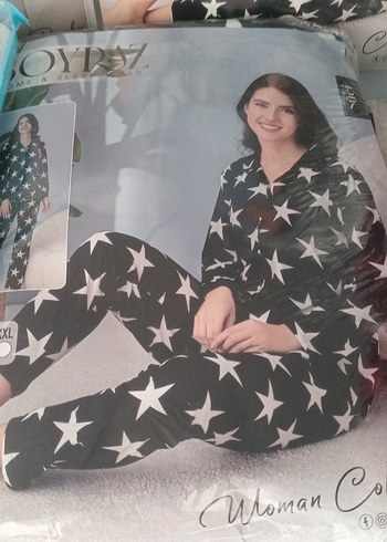 Yıldız Desenli Suet Siyah Kadın Pijama Takımı