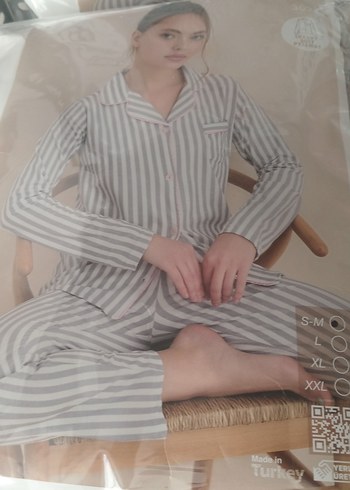 Gri Çizgili Kadın Suet Pijama Takımı XXL
