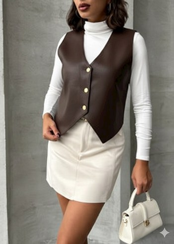 Deri Cikolata Kahve Yelek - Görsel 2