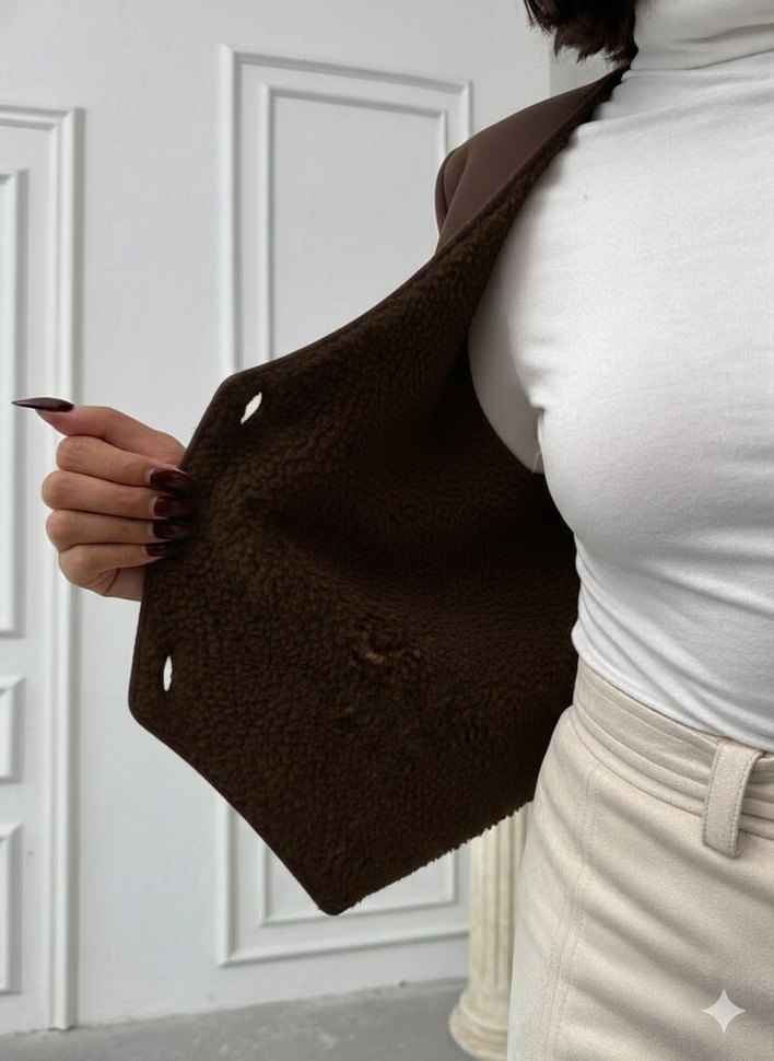 Deri Cikolata Kahve Yelek - Görsel 3