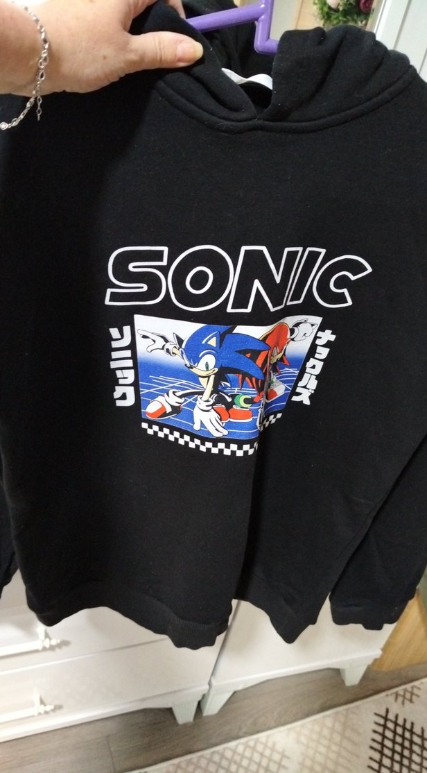 Sonic Baskılı Siyah Erkek Sweatshirt - Görsel 3