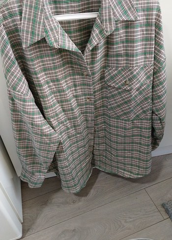 Düğmeli Yeşil Ekose Kadın Gömlek - Görsel 6
