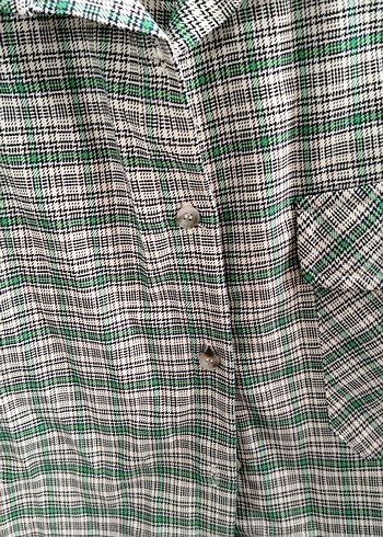 Düğmeli Yeşil Ekose Kadın Gömlek - Görsel 2