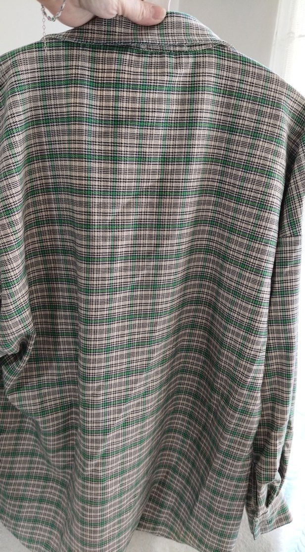Düğmeli Yeşil Ekose Kadın Gömlek - Görsel 4