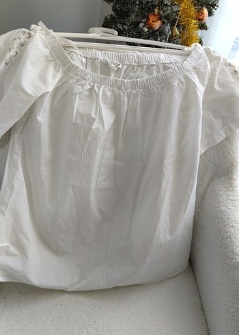 Beyaz Keten Kısa Kollu Bluz - Görsel 6