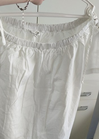 Beyaz Keten Kısa Kollu Bluz - Görsel 5