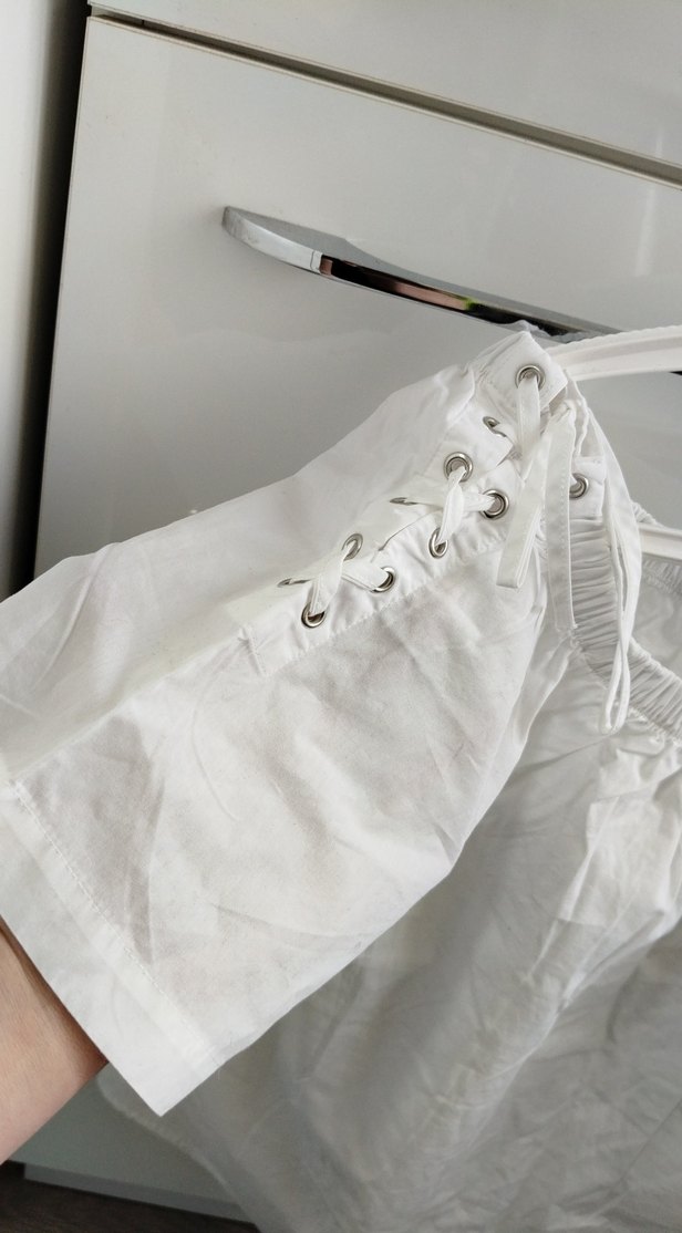 Beyaz Keten Kısa Kollu Bluz - Görsel 3