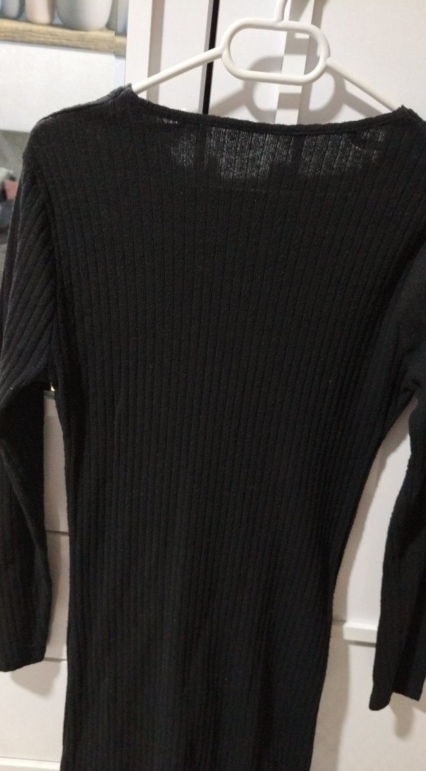 Kadın Siyah Triko Uzun Elbise Standart beden. - Görsel 4
