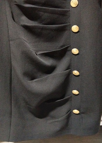 Düğmeli Siyah Uzun Kadın Elbise - Görsel 4