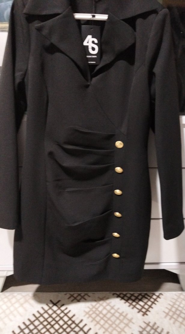 Düğmeli Siyah Uzun Kadın Elbise - Görsel 2