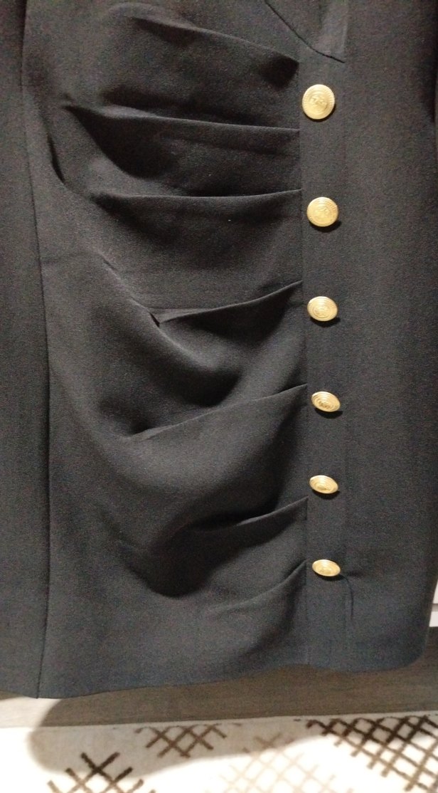 Düğmeli Siyah Uzun Kadın Elbise - Görsel 4