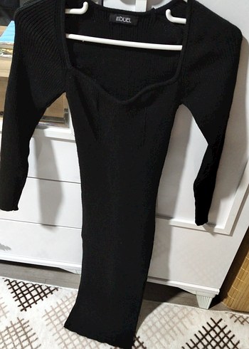 Siyah V Yaka Uzun Kollu Triko Elbise - Görsel 2