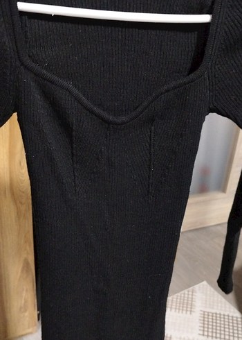 Siyah V Yaka Uzun Kollu Triko Elbise - Görsel 3