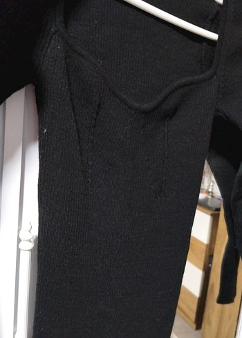 Siyah V Yaka Uzun Kollu Triko Elbise - Görsel 6