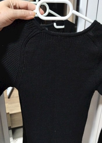 Siyah V Yaka Uzun Kollu Triko Elbise - Görsel 5