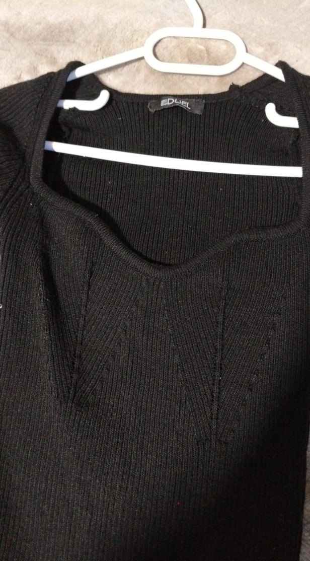 Siyah V Yaka Uzun Kollu Triko Elbise - Görsel 4