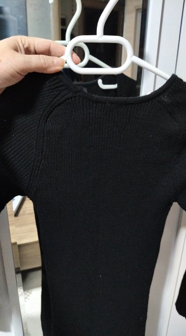 Siyah V Yaka Uzun Kollu Triko Elbise - Görsel 5