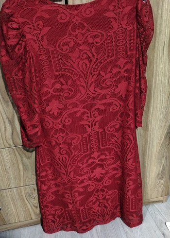 Bordo Dantel Desenli Bohem Kadın Elbise - Görsel 2