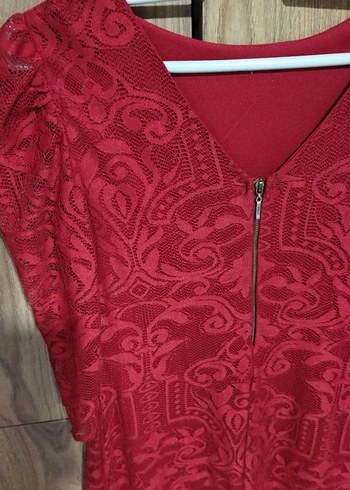 Bordo Dantel Desenli Bohem Kadın Elbise - Görsel 4