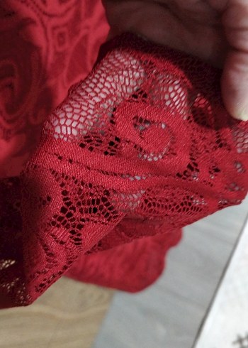 Bordo Dantel Desenli Bohem Kadın Elbise - Görsel 5