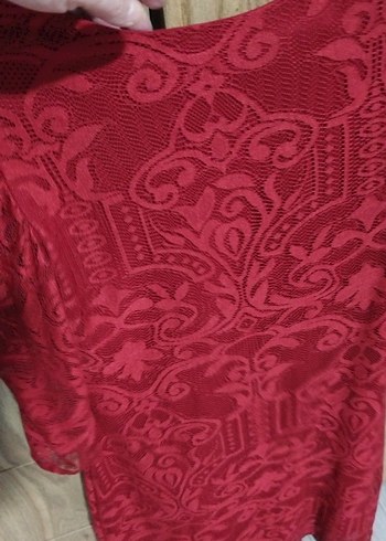 Bordo Dantel Desenli Bohem Kadın Elbise - Görsel 3