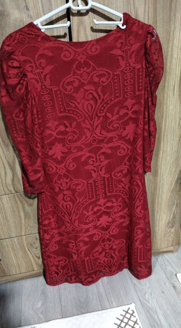 Bordo Dantel Desenli Bohem Kadın Elbise - Görsel 2