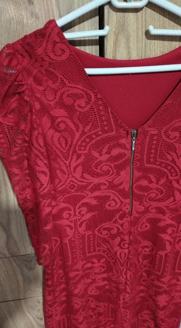 Bordo Dantel Desenli Bohem Kadın Elbise - Görsel 4