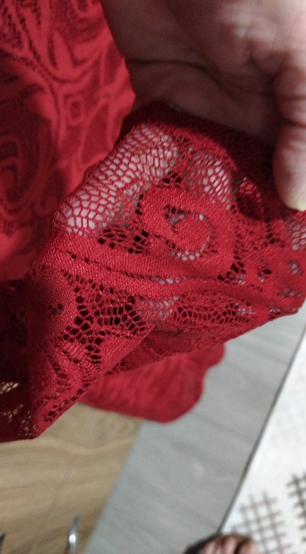 Bordo Dantel Desenli Bohem Kadın Elbise - Görsel 5