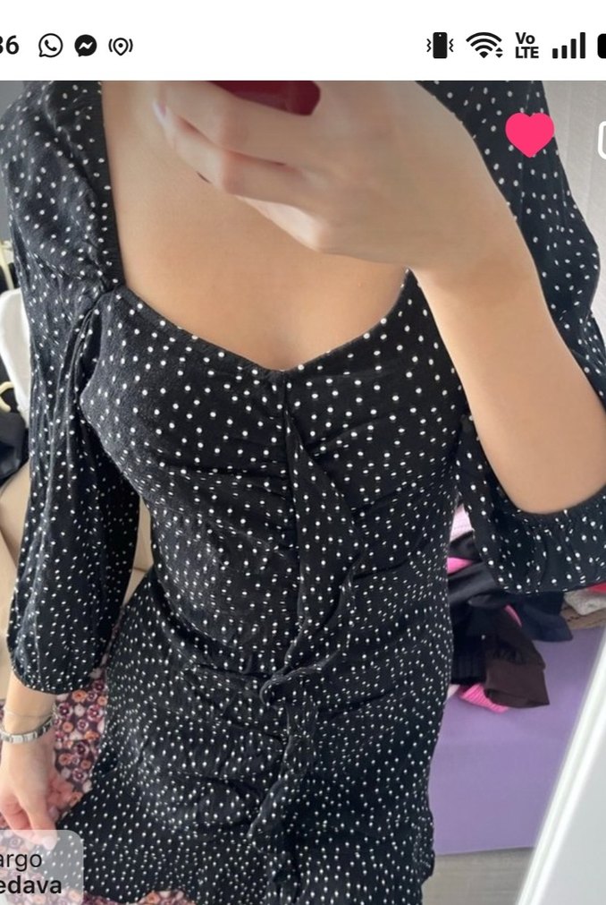 Puantiye Desenli V-Yaka Midi Elbise - Görsel 4